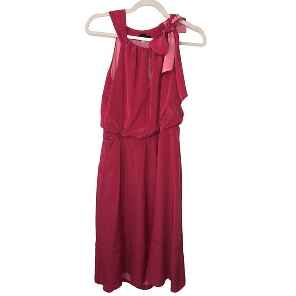 White House Black Market Size 4 Dress Tie Shoulder Pink Keyhole Front Midi Knee - Picture 1 of 10